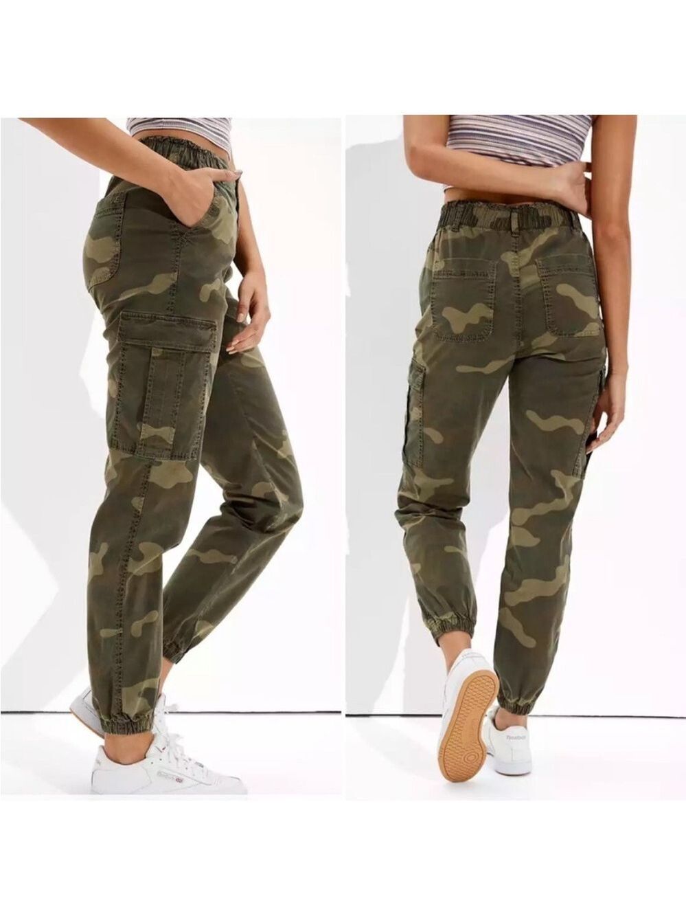 American Eagle High Waisted Relaxed Mom Camo Cargo Jogger Pants, size 2 Short